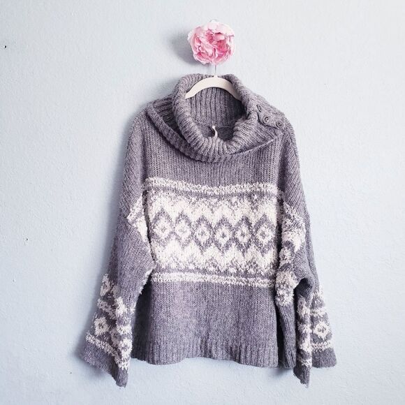 Free People Gray And White Fair Isle Sweater - Picture 1 of 7